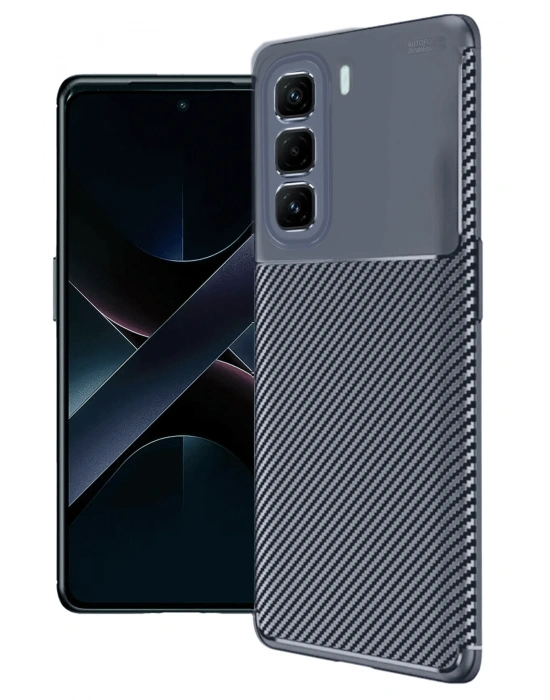 Newface İnfinix Hot 50 4G Kılıf Auto Focus Karbon Kapak - Lacivert