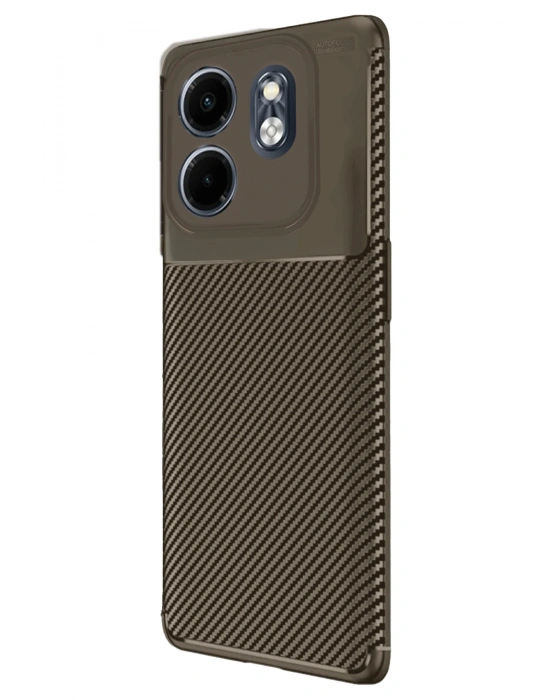 Newface İnfinix Smart 9 Kılıf Auto Focus Karbon Kapak - Kahverengi