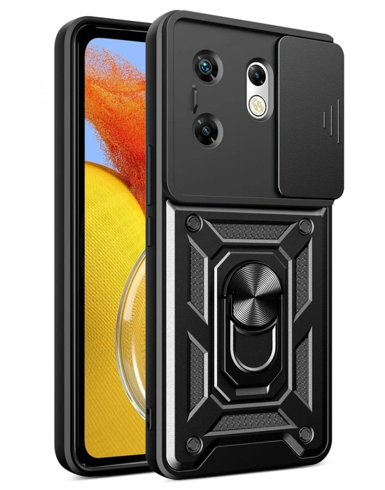 Newface İnfinix Zero 30 4G Kılıf Pars Lens Yüzüklü Silikon - Siyah