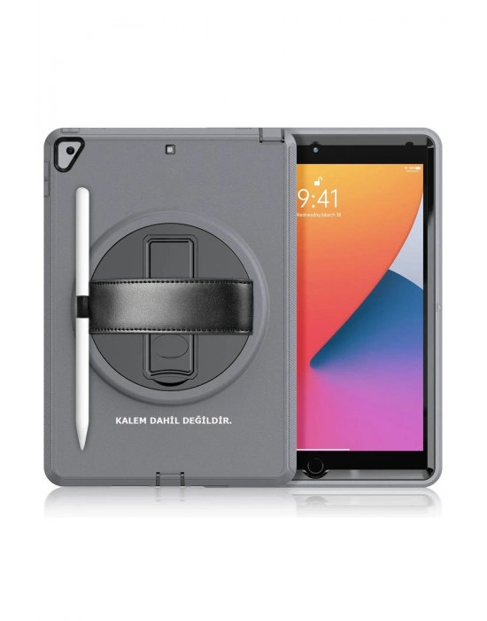 Newface iPad 10.2 (7.nesil) Kılıf Hand Strap Tablet Kılıfı - Gri
