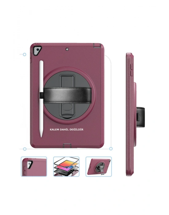 Newface iPad 10.2 (7.nesil) Kılıf Hand Strap Tablet Kılıfı - Mürdüm