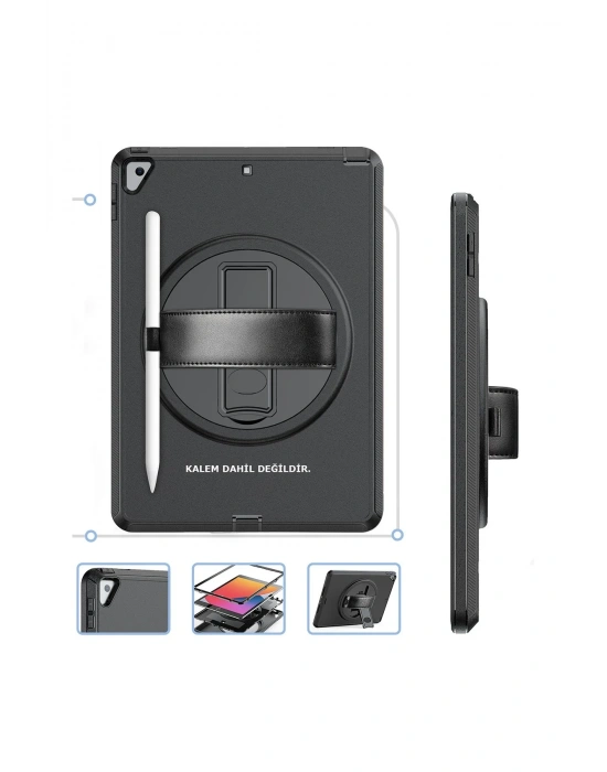 Newface iPad 10.2 (7.nesil) Kılıf Hand Strap Tablet Kılıfı - Siyah