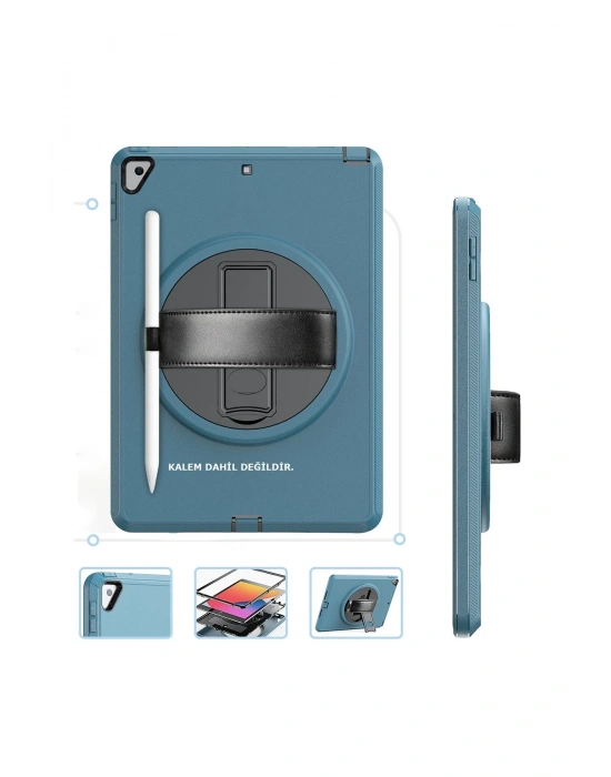 Newface iPad 10.2 (7.nesil) Kılıf Hand Strap Tablet Kılıfı - Turkuaz