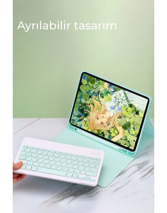Newface iPad 10.2 (9.nesil) Kılıf KC01 Smart Klavyeli Tablet Kılıfı - Açık Yeşil