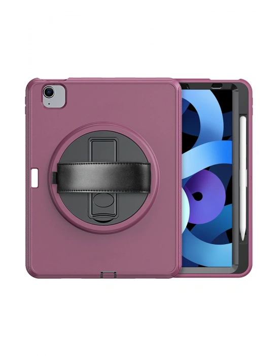 Newface iPad 2022 10.9 (10.nesil) Kılıf Hand Strap Tablet Kılıfı - Mürdüm