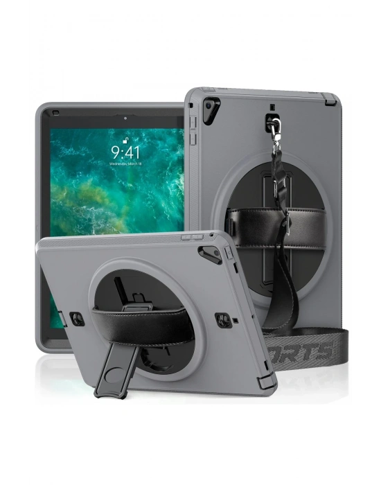 Newface iPad 5 Air 9.7 Kılıf Strap-C Otterbox Tablet Kapak - Gri