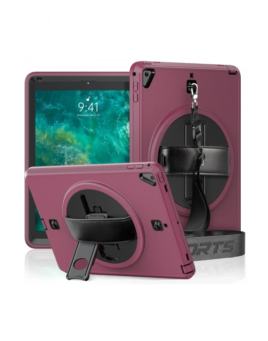 Newface iPad 5 Air 9.7 Kılıf Strap-C Otterbox Tablet Kapak - Mürdüm