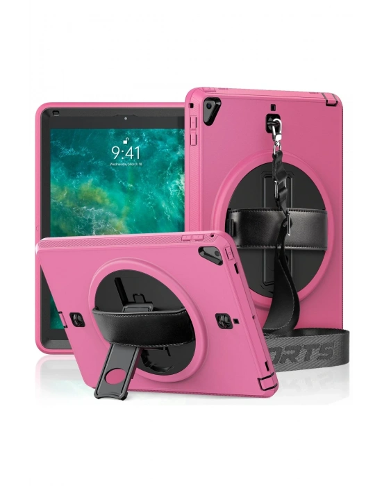 Newface iPad 5 Air 9.7 Kılıf Strap-C Otterbox Tablet Kapak - Pembe