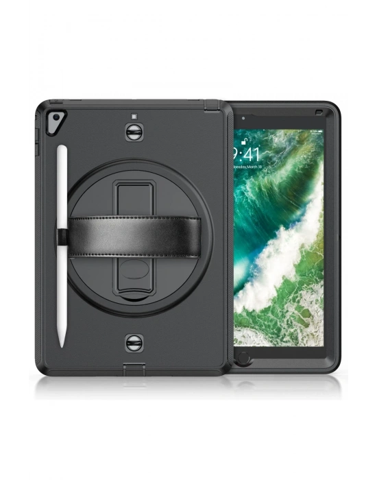 Newface iPad 5 Air 9.7 Kılıf Strap-C Otterbox Tablet Kapak - Siyah