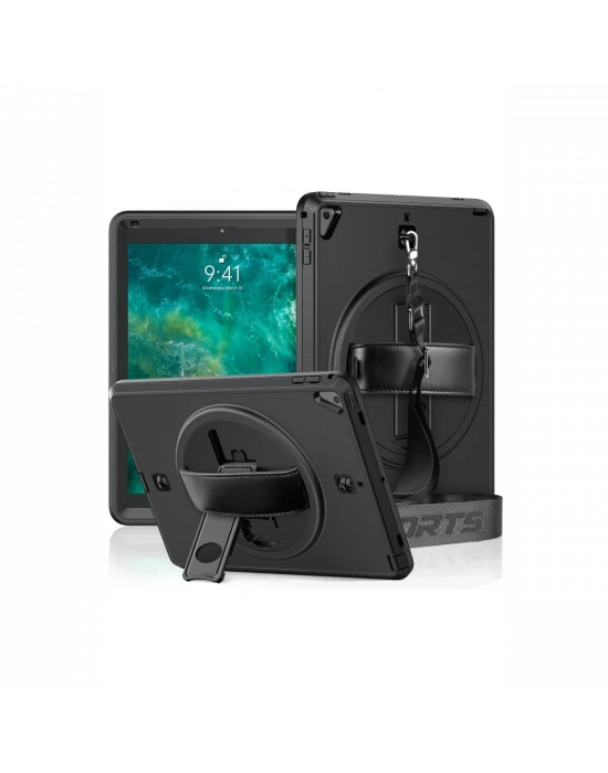 Newface iPad 5 Air 9.7 Kılıf Strap-C Otterbox Tablet Kapak - Siyah