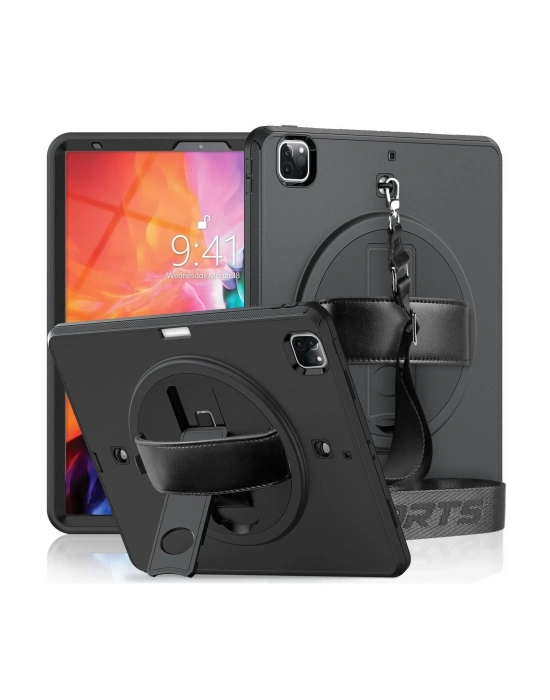 Newface iPad Pro 12.9 (2021) Kılıf Strap-C Otterbox Tablet Kapak - Siyah