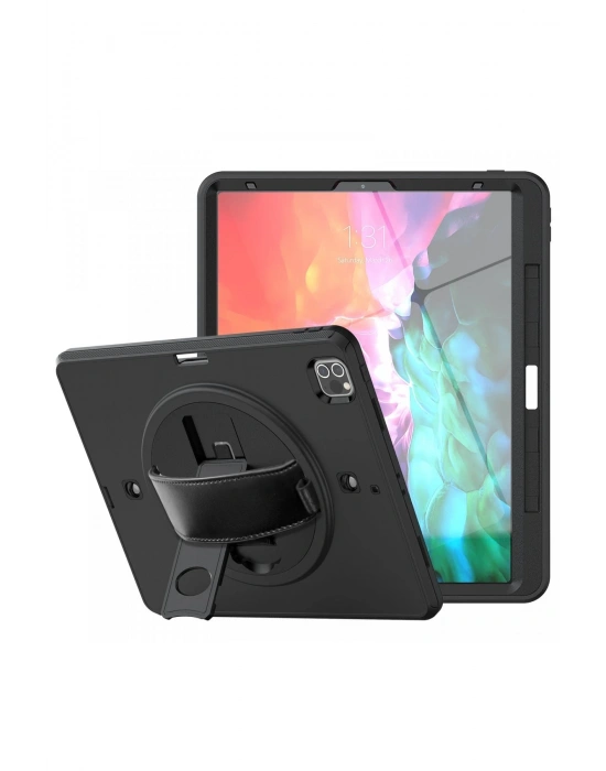 Newface iPad Pro 12.9 (2021) Kılıf Strap-C Otterbox Tablet Kapak - Siyah