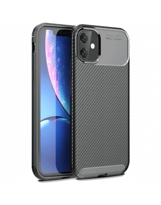 Newface iPhone 11 Kılıf Auto Focus Karbon Kapak - Siyah