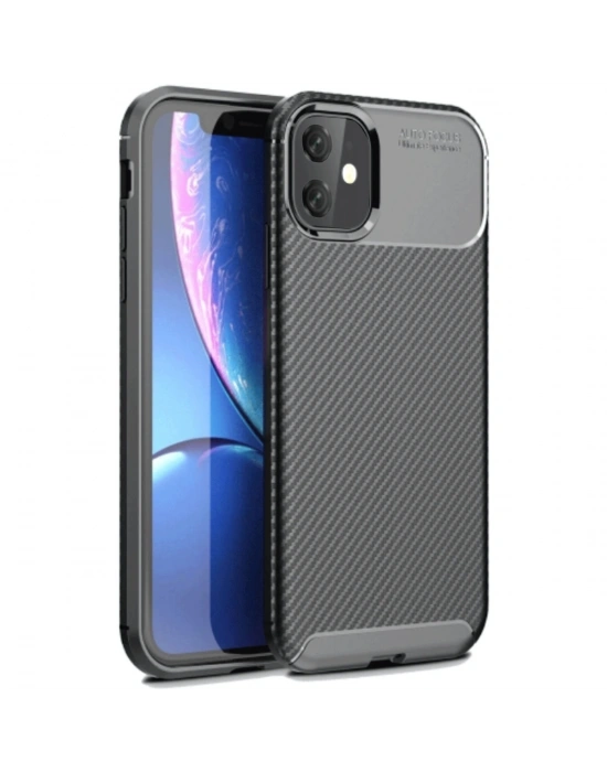 Newface iPhone 11 Kılıf Auto Focus Karbon Kapak - Siyah