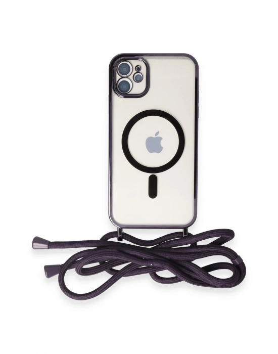 Newface iPhone 11 Kılıf Divo Lazer Askılı Magsafe Kapak - Derin Mor
