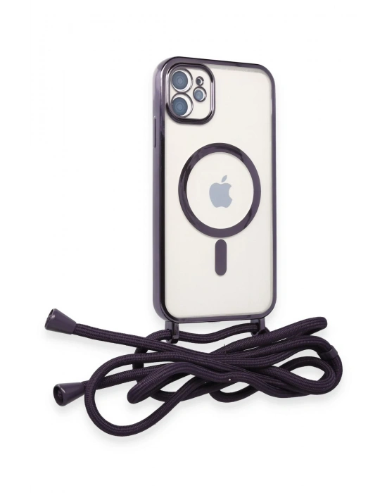 Newface iPhone 11 Kılıf Divo Lazer Askılı Magsafe Kapak - Derin Mor