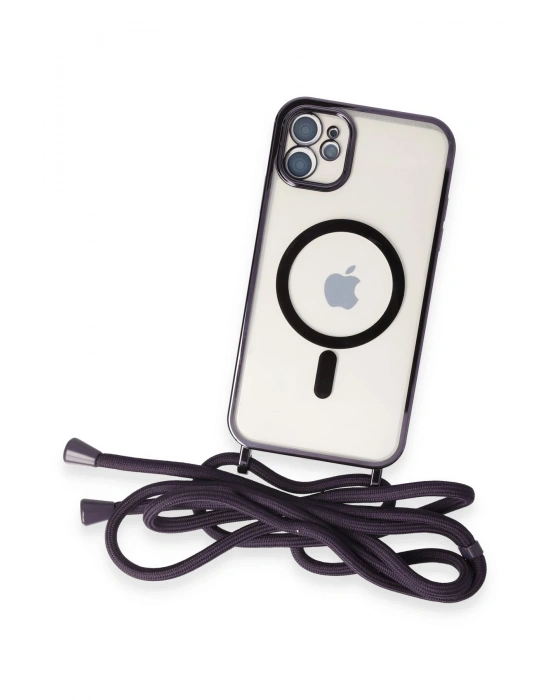 Newface iPhone 11 Kılıf Divo Lazer Askılı Magsafe Kapak - Derin Mor