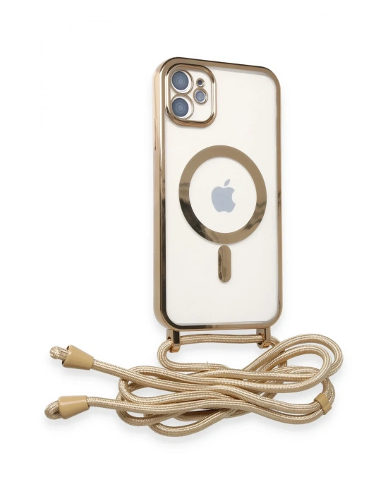 Newface iPhone 11 Kılıf Divo Lazer Askılı Magsafe Kapak - Gold