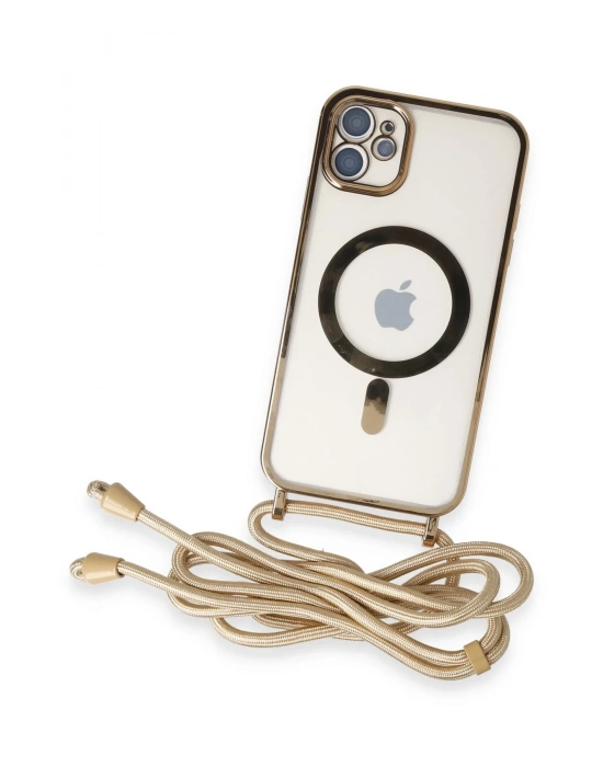 Newface iPhone 11 Kılıf Divo Lazer Askılı Magsafe Kapak - Gold