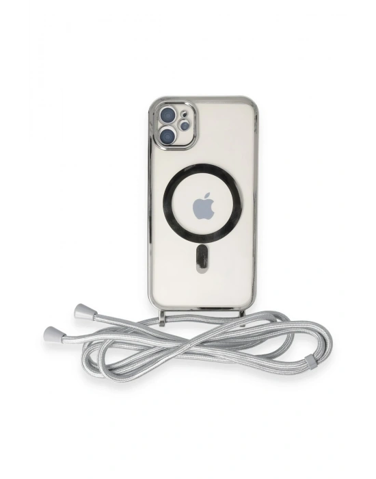 Newface iPhone 11 Kılıf Divo Lazer Askılı Magsafe Kapak - Gümüş
