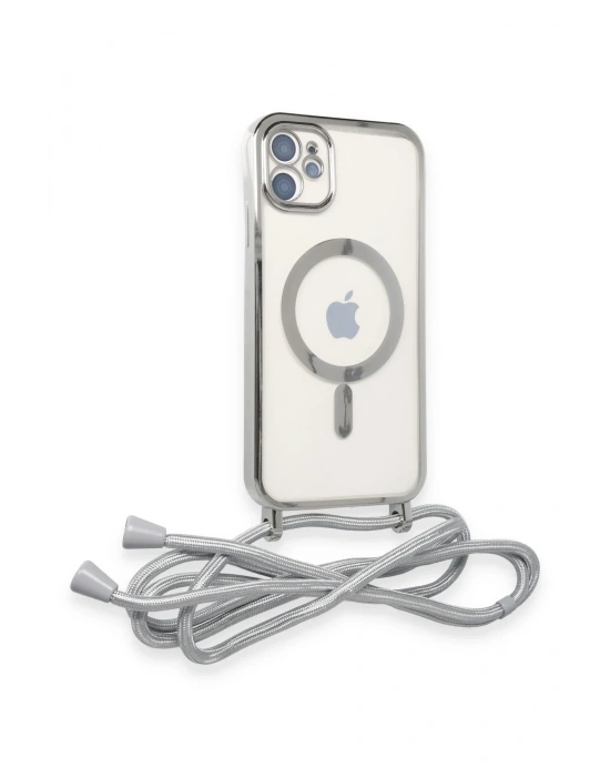Newface iPhone 11 Kılıf Divo Lazer Askılı Magsafe Kapak - Gümüş