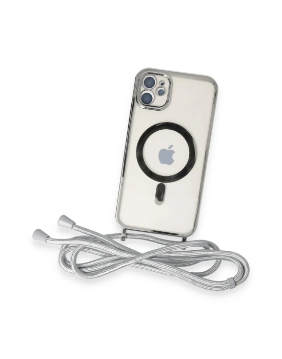 Newface iPhone 11 Kılıf Divo Lazer Askılı Magsafe Kapak - Gümüş