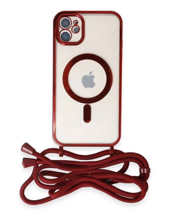 Newface iPhone 11 Kılıf Divo Lazer Askılı Magsafe Kapak - Kırmızı