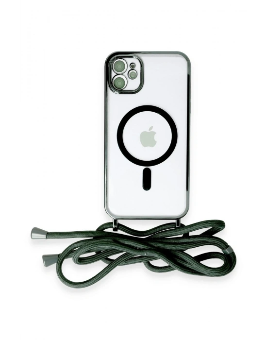 Newface iPhone 11 Kılıf Divo Lazer Askılı Magsafe Kapak - Koyu Yeşil