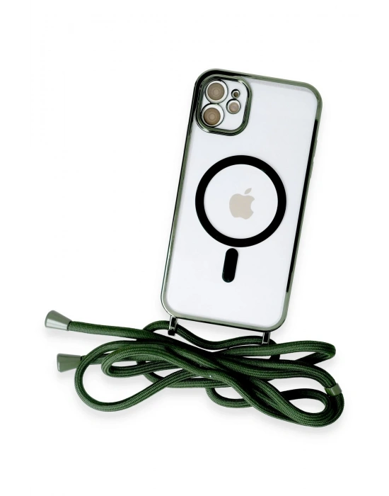 Newface iPhone 11 Kılıf Divo Lazer Askılı Magsafe Kapak - Koyu Yeşil