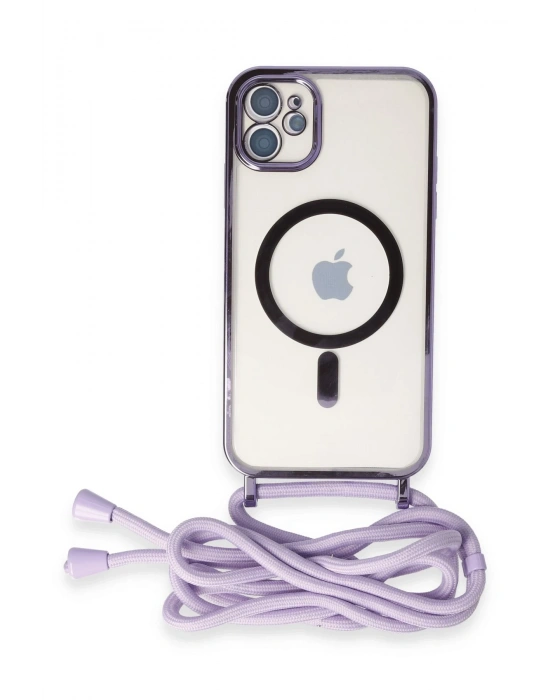 Newface iPhone 11 Kılıf Divo Lazer Askılı Magsafe Kapak - Lila