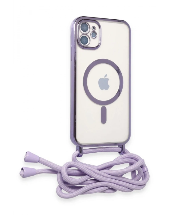 Newface iPhone 11 Kılıf Divo Lazer Askılı Magsafe Kapak - Lila