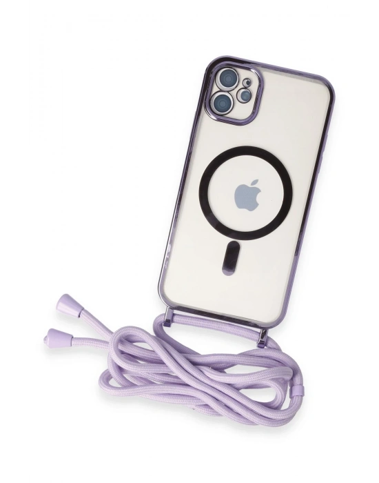 Newface iPhone 11 Kılıf Divo Lazer Askılı Magsafe Kapak - Lila