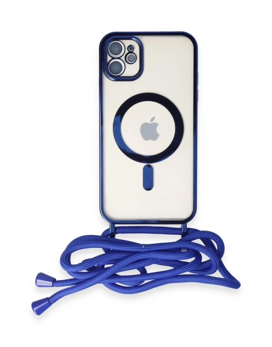 Newface iPhone 11 Kılıf Divo Lazer Askılı Magsafe Kapak - Mavi