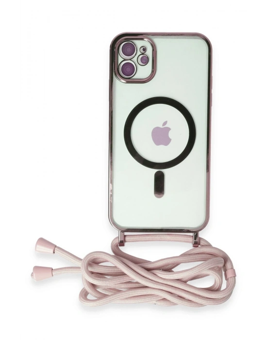 Newface iPhone 11 Kılıf Divo Lazer Askılı Magsafe Kapak - Pembe