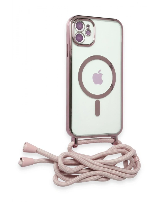Newface iPhone 11 Kılıf Divo Lazer Askılı Magsafe Kapak - Pembe