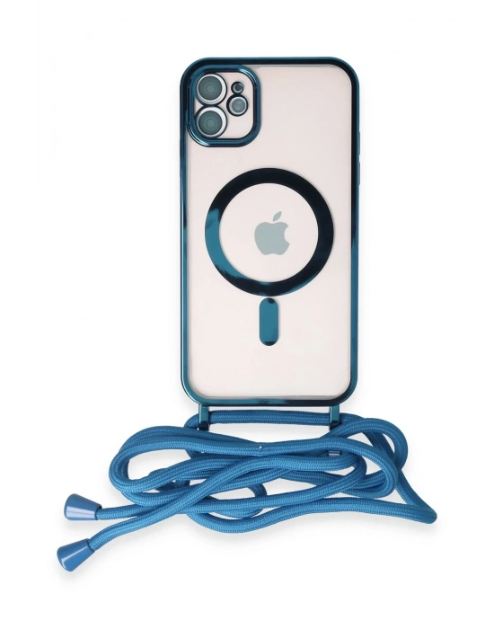 Newface iPhone 11 Kılıf Divo Lazer Askılı Magsafe Kapak - Sierra Blue