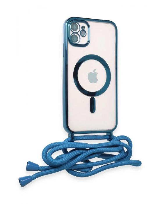 Newface iPhone 11 Kılıf Divo Lazer Askılı Magsafe Kapak - Sierra Blue