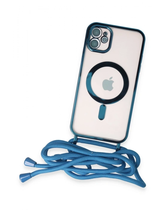 Newface iPhone 11 Kılıf Divo Lazer Askılı Magsafe Kapak - Sierra Blue