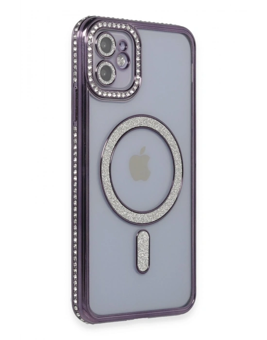 Newface iPhone 11 Kılıf Joke Simli Magneticsafe Kılıf - Derin Mor