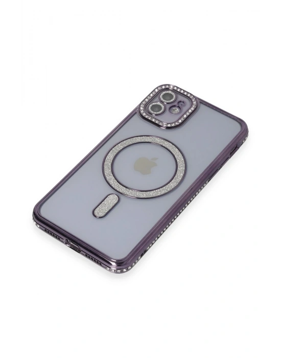 Newface iPhone 11 Kılıf Joke Simli Magneticsafe Kılıf - Derin Mor