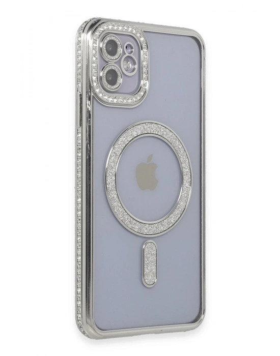 Newface iPhone 11 Kılıf Joke Simli Magneticsafe Kılıf - Gümüş