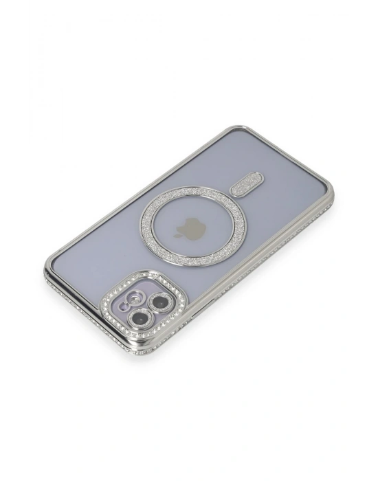 Newface iPhone 11 Kılıf Joke Simli Magneticsafe Kılıf - Gümüş