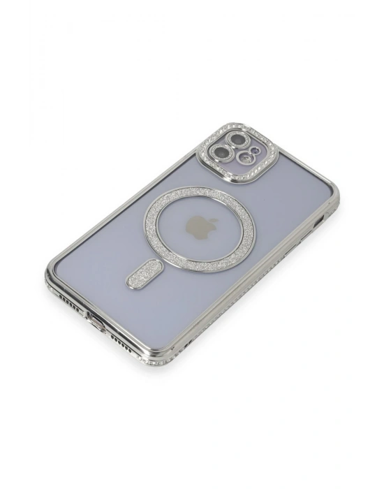Newface iPhone 11 Kılıf Joke Simli Magneticsafe Kılıf - Gümüş