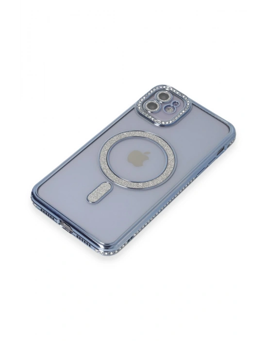 Newface iPhone 11 Kılıf Joke Simli Magneticsafe Kılıf - Mavi