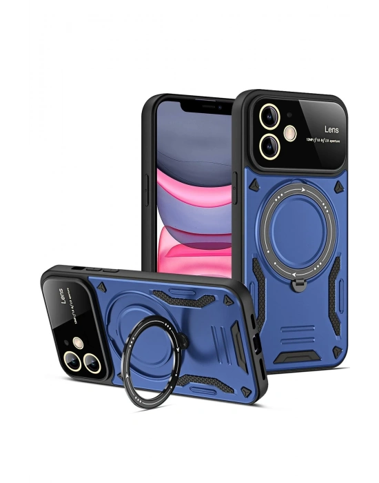 Newface iPhone 11 Kılıf Joy Lens Standlı Kapak - Lacivert