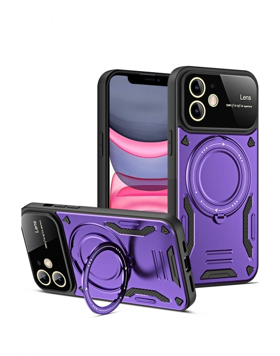 Newface iPhone 11 Kılıf Joy Lens Standlı Kapak - Mor