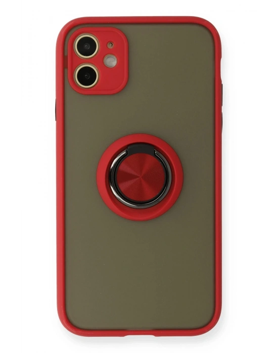 Newface iPhone 11 Kılıf Montreal Yüzüklü Silikon Kapak - Kırmızı
