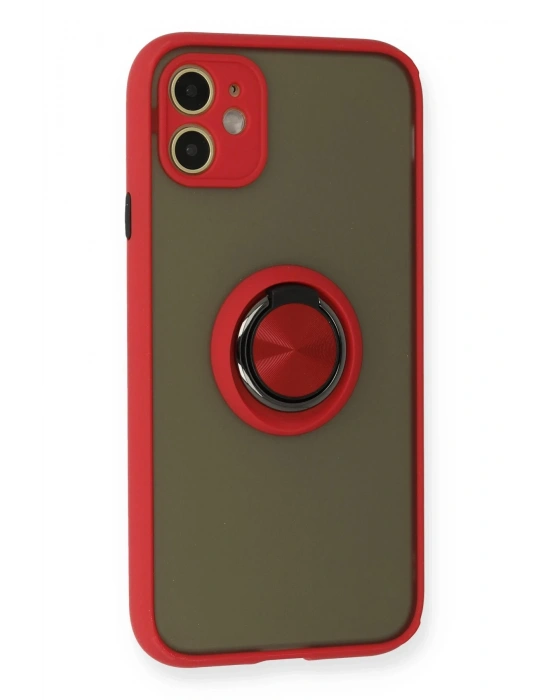 Newface iPhone 11 Kılıf Montreal Yüzüklü Silikon Kapak - Kırmızı