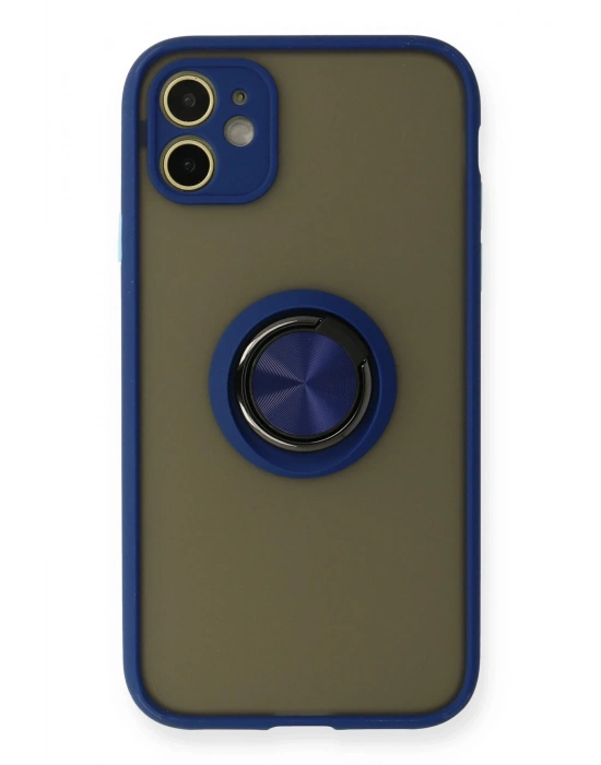 Newface iPhone 11 Kılıf Montreal Yüzüklü Silikon Kapak - Lacivert