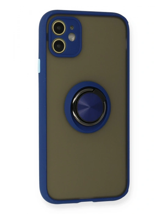 Newface iPhone 11 Kılıf Montreal Yüzüklü Silikon Kapak - Lacivert